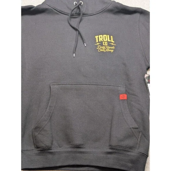 NWT TROLL CO Hoodie Winged Roller Small Dirty Hands Clean Money Black Pullover - Picture 2 of 9